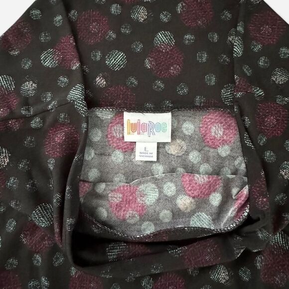 LulaRoe “Azure” Black Stretchy Bell Skirt with Purple and Teal Polka Dots - Picture 7 of 8